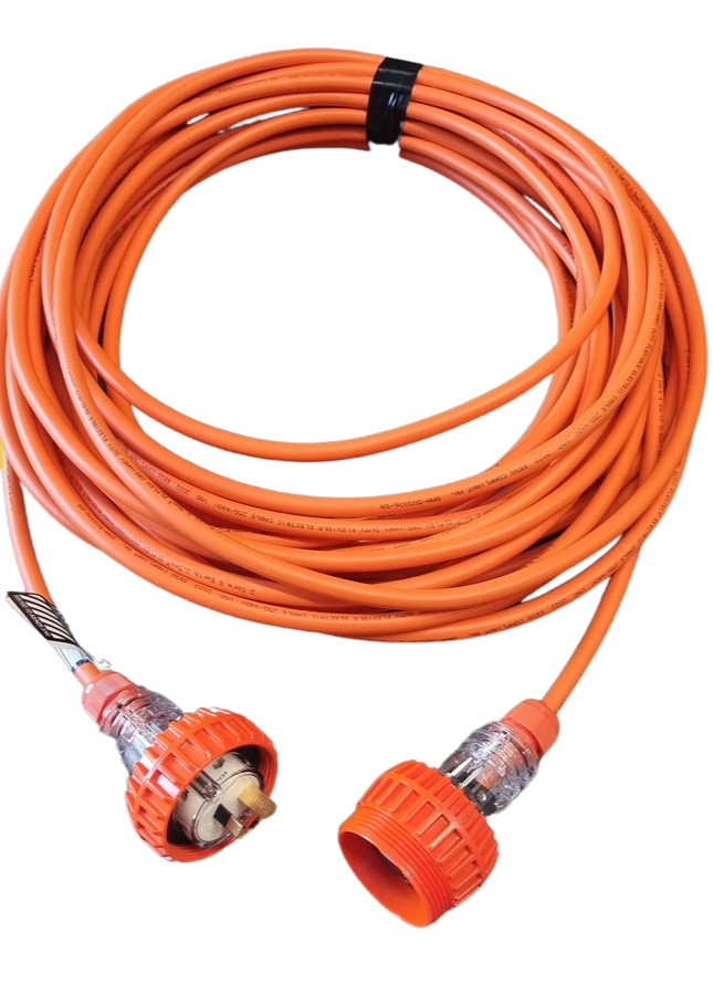 25m Single Phase Extension Lead Heavy Duty 2.5mm core with 10amp Weatherproof Plug and Socket