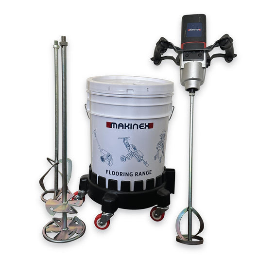 Makinex Smartmix Mixer Multipack. Includes 1x Mixer, Bucket & Dolly, 3x Paddles