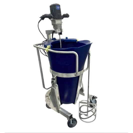 Makinex MS150 Mixing Station with 2200w Motor, 2 speed, 6 bag capacity. Includes lockable castors 1x full height paddle, 1x and 1/2 height paddle.