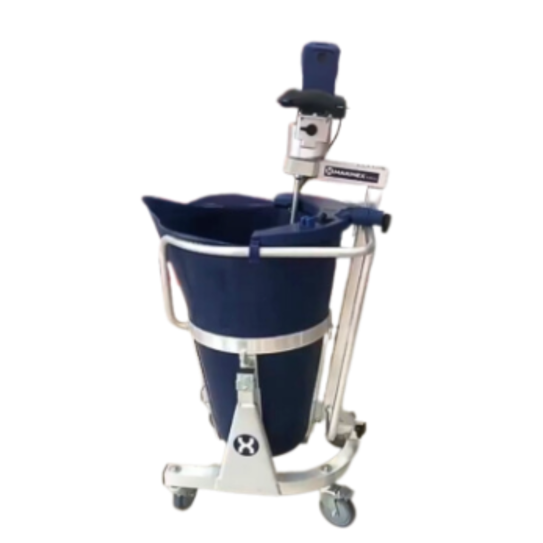 Makinex MS150 Mixing Station with 2200w Motor, 2 speed, 6 bag capacity. Includes lockable castors 1x full height paddle, 1x and 1/2 height paddle.