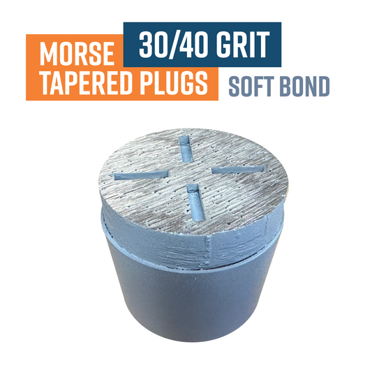 Morse Tapered 50mm Diamond grinding plug, 30/40 Grit, Soft bond