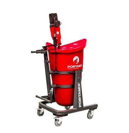 Portamix Mega Hippo Mixer 80L with 1800w High Powered Motor, 2 speed, 6 bag capacity. Includes flexible drum liner, 4x lockable castors, 1x full height paddle, 1x 1/2 height paddle, and BONUS Dust Cover Lid.