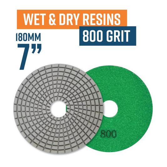 175mm (7") Resin Bond Wet & Dry Polishing Pads - 800 grit. Must be used on low speed.