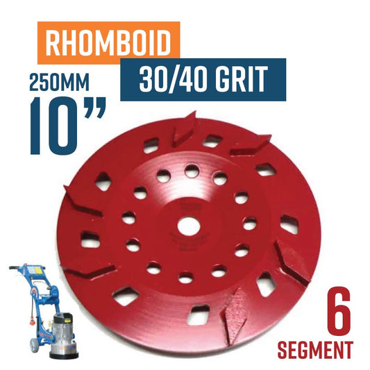 Rhomboid 250mm (10'') Diamond grinding wheel, 30/40 Grit, Medium bond, 6 segments, Red