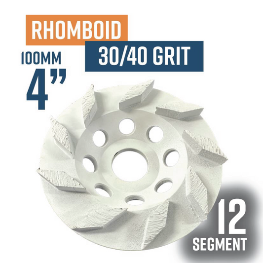 Rhomboid 100mm (4'') Diamond grinding wheel, 30/40 Grit, Medium bond, 9 segment, White