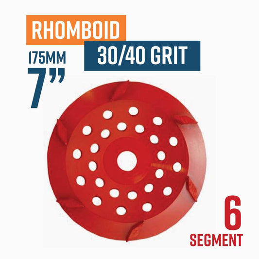 Rhomboid 175mm (7'') Diamond grinding wheel, 30/40 Grit, Medium bond, 6 segment, Red