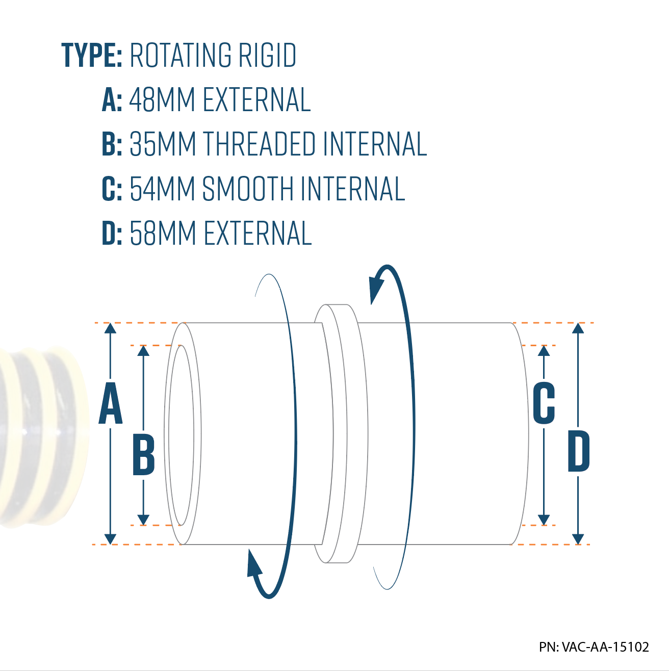 35mm/50mm Rotating Hose Cuff - connects to Vacuum/Separator with VAC-HOSE35FH_35mm Flexible Hose