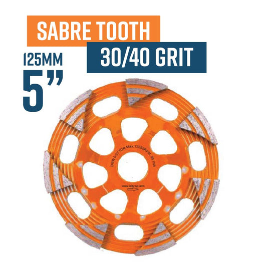 Sabre Tooth 125mm (5") (30/40 Grit Medium Bond) Diamond Grinding Cup Wheel
