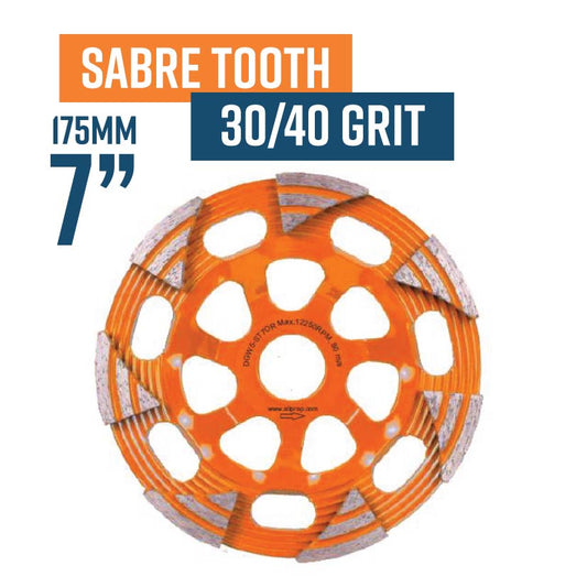 Sabre Tooth 180mm (7") (30/40 Grit Medium Bond) Diamond Grinding Cup Wheel