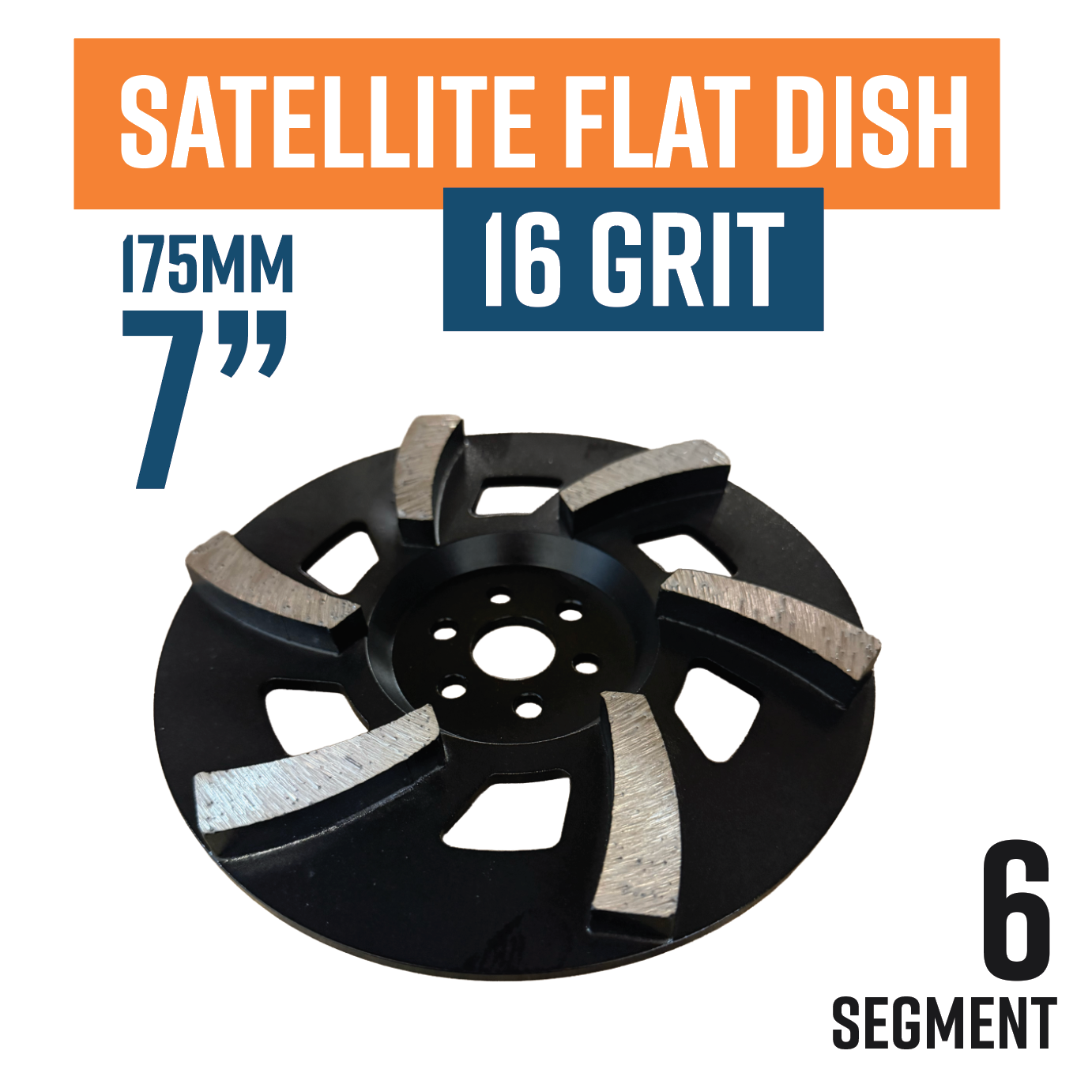 Satellite Flat Dish 175mm (7") Diamond Grinding Wheel, 16 Grit, Soft bond, 6 segment black