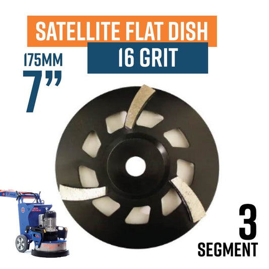 Satellite Flat Dish 175mm (7'') Diamond Grinding wheel, 16 Grit, Medium bond, 3 segment