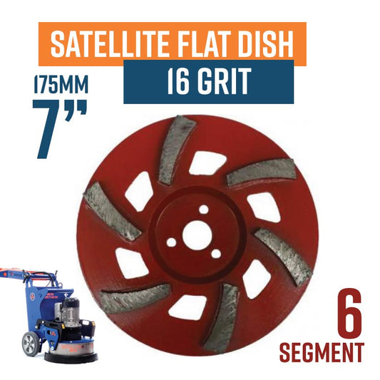 Satellite Flat Dish 175mm (7'') Diamond Grinding wheel, 16 Grit, Medium bond, 6 segment