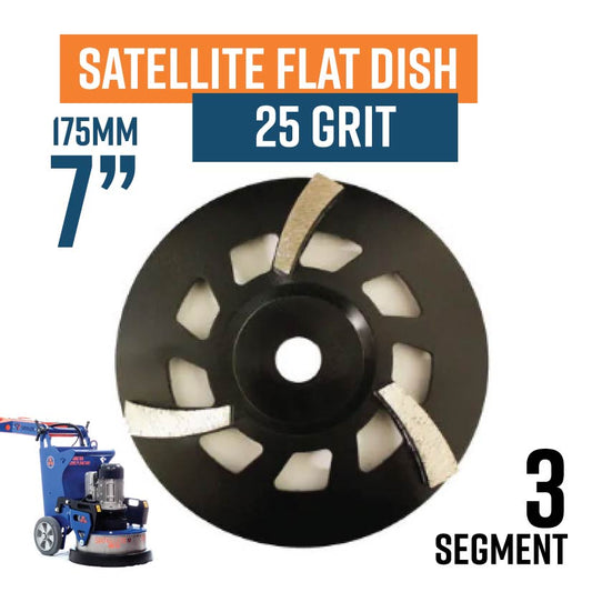 Satellite Flat Dish 175mm (7'') Diamond Grinding wheel, 25 Grit, Medium bond, 3 segment