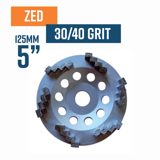 Zed Wheel 125mm (5'') Diamond grinding wheel, 30/40 Grit, Medium bond, 6 segment, Silver