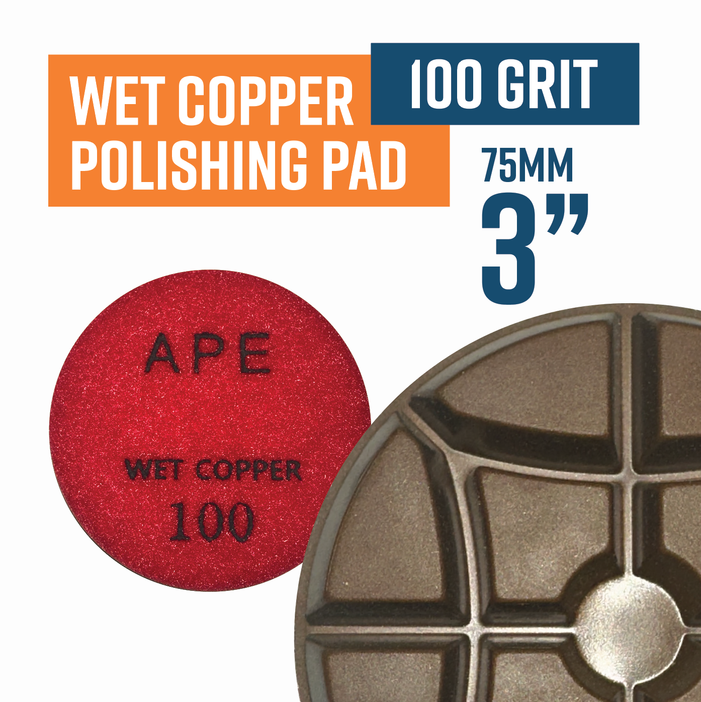 75mm Copper Bond Diamond Wet Polishing Pad for Concrete Floor 100 Grit, 12mm High PRO SERIES