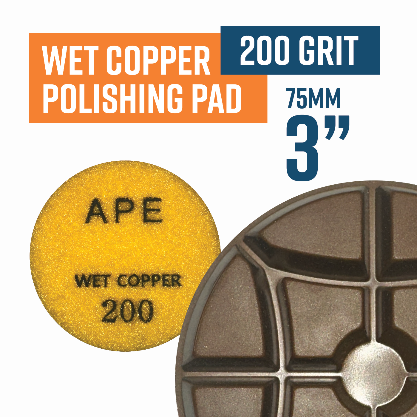 75mm Copper Bond Diamond Wet Polishing Pad for Concrete Floor 200 Grit, 12mm High PRO SERIES