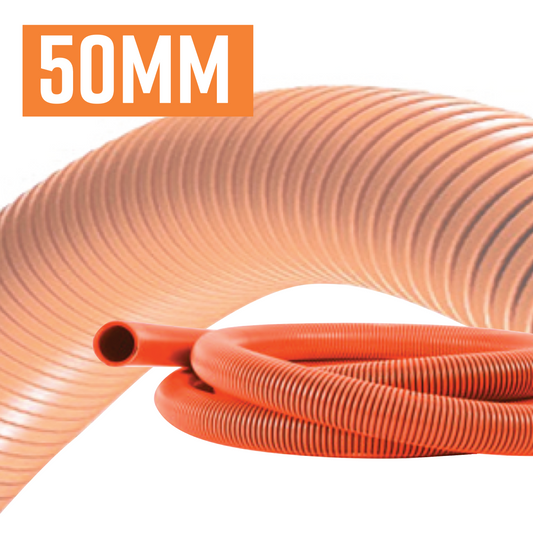 50mm Industrial Vacuum Hose - Orange Flexible Ribbed  ($ per metre)  (min order qty 5m)