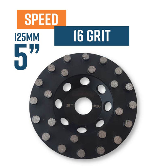 Speed 125mm (5") 16 Grit Diamond Grinding Cup Wheel for aggressive removal (old style)