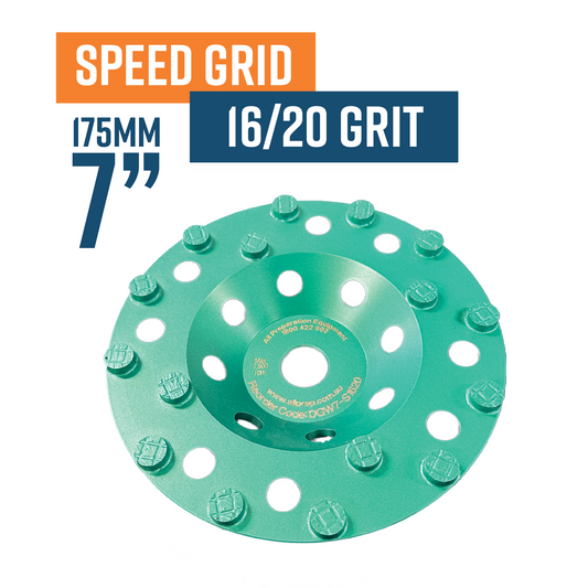 Speed Grid 175mm (7")  (16/20 Grit Soft Bond) Diamond Grinding Cup Wheel   for aggressive removal (Discontinued item, available while stock lasts - no returns accepted)