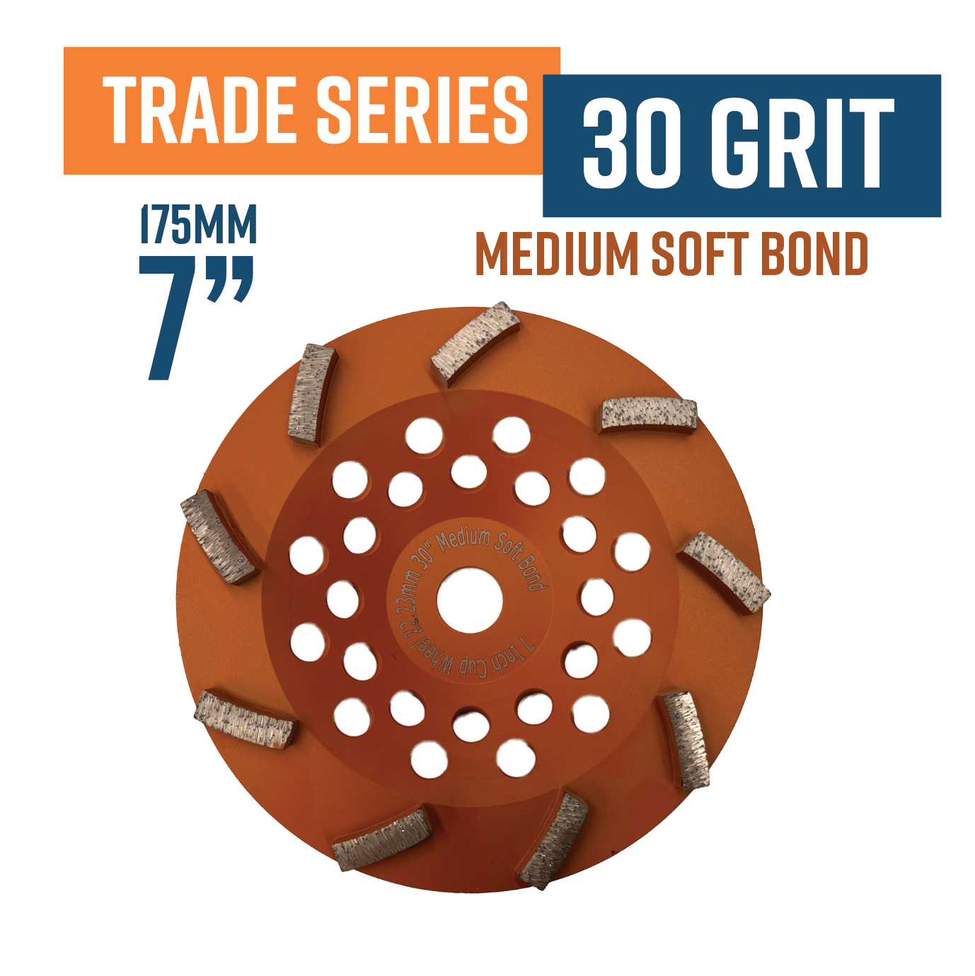 TRADE TURBO (7") 175mm 30 Grit Medium Soft Bond Cup Wheel