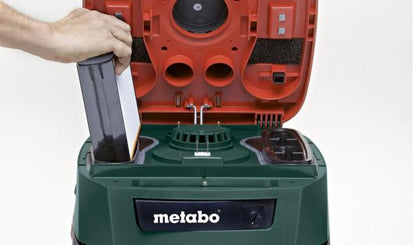 Metabo ASR 35L M Class Vacuum, 1400 W, Wet&Dry, AutoClean Plus, Auto-Start, Automatic Shut Down when liquids exceed max fill level, Includes 4 m x 35 mm Antistatic Hose, 248 hPa