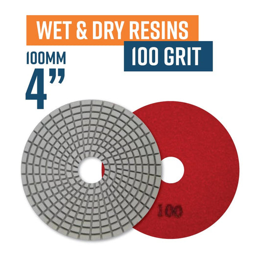 100mm (4") Resin Bond Wet & Dry Polishing Pads - 100 grit. Must be used on low speed.