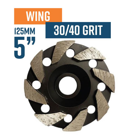Wing 125mm (5'') (30/40 Grit Medium Bond) Diamond Grinding Wheel