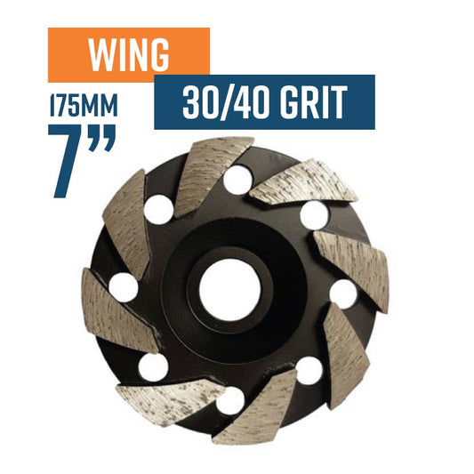 Wing 175mm (7'') (30/40 Grit Medium Bond) Diamond Grinding Wheel
