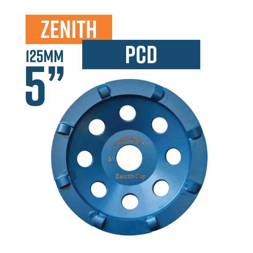 Zenith 125mm (5'') PCD Diamond Cup Wheel 8Seg
(Good for Black Jack Glue)