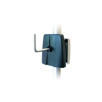 Zipwalll Zip Hook, easily clamps onto any section of the 3.6m, all but the top section of the 3.6m Zippole and all but the bottom section of the 20 foot poles. This hook holds substantial weight and multiple hooks can be used on the one pole.