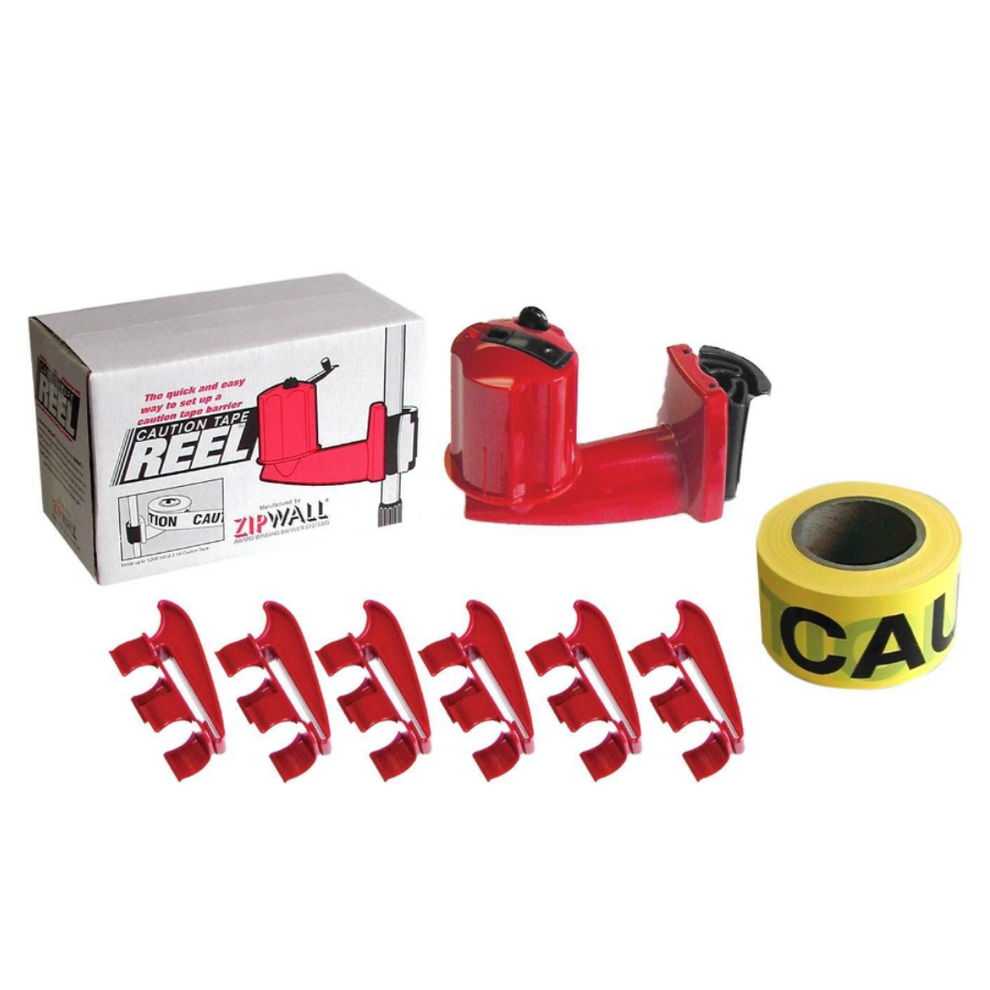 Zipwall Caution Tape Reel + 1 roll of Caution Tape 98m x 100mm + 6 tap