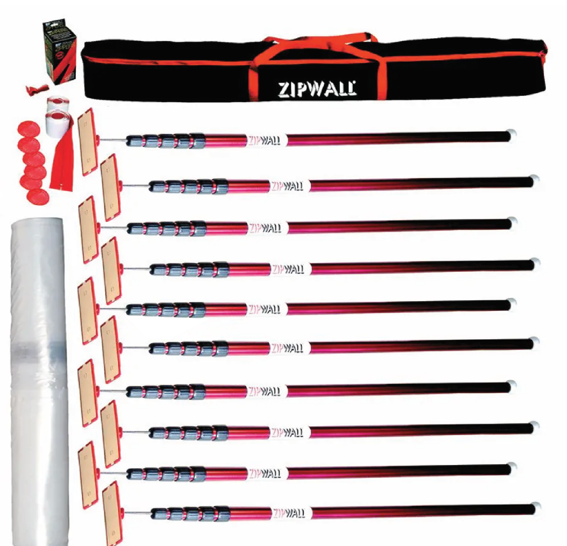 Zipwall Super Tall Kit Includes: 10x Spring Loaded Poles 1.6m-6.1m), 1 ...