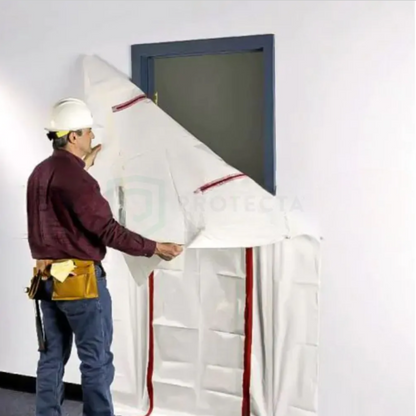 Zipwall ZipDoor  to seal existing doorway openings up to 1150mm (W) x 2200mm (H). Includes: 1 x Heavy Duty ZipDoorTM sheet (1219 x 2286mm), 2 x Premium Zippers Pre-Installed and 1 x Roll of Special Lo-Hi Tack Double-sided Tape for Mounting (18M).