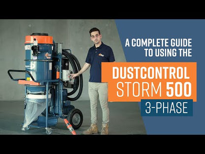 Dustcontrol DC Storm 500 Vacuum, Three Phase, 4kW Motor, 178kg, Includes Longopac 25m Continuous Bag (44077), 5m Antistatic Suction Hose 50mm, Floor Nozzle (7238), Suction Pipe (7265), Polyester Fine Filter (44212) and HEPA H13 Filter (42869)