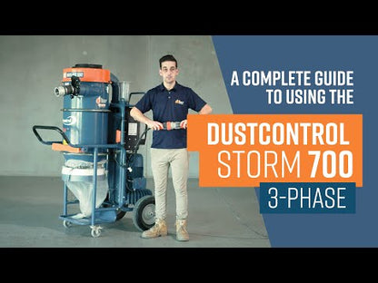 Dustcontrol DC Storm 700 Vacuum, Three Phase, 7.5kW Motor, 212kg, Includes Longopac 25m Continuous Bag (44077), 7.5m Antistatic Suction Hose 50mm, Floor Nozzle (7238), Suction Pipe (7265), Polyester Fine Filter PTFE (44081) and HEPA H13 Filter (42807)