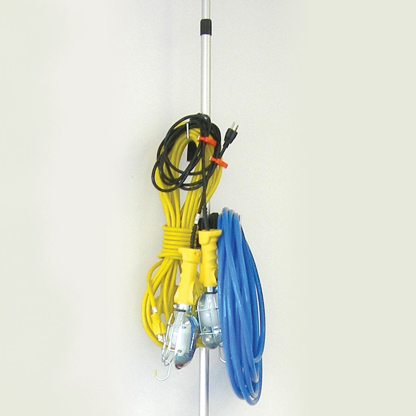 Zipwalll Zip Hook, easily clamps onto any section of the 3.6m, all but the top section of the 3.6m Zippole and all but the bottom section of the 20 foot poles. This hook holds substantial weight and multiple hooks can be used on the one pole.