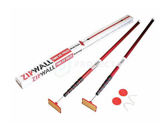Zipwall Super Tall Kit. Includes: 2x Large Spring-Loaded Poles (1.6m - 6.4m)  with  non-skid head / plate and a floor grip disc