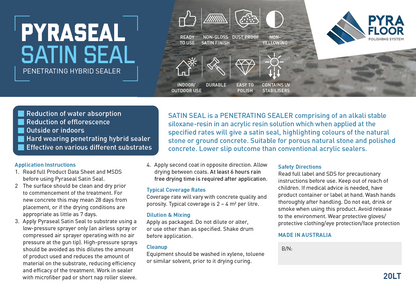 PyraSeal Satin Sealer SB Concrete Enhancer 20L Drum Solvent Based, Must Read Data Sheet before applying.